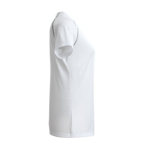 T-shirt blanc en polyester pour femmes avec manches courtes.