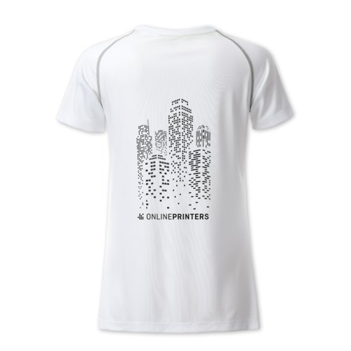 T-shirt blanc en polyester pour femme avec manches courtes.
