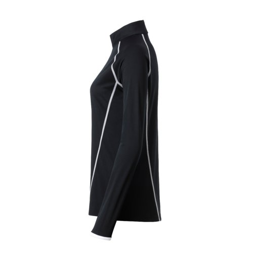 T-shirt noir  manches longues pour femme en polyester avec une coupe sport.
