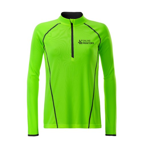 T-shirt  manches longues en polyester vert non avec fermeture clair pour femmes.