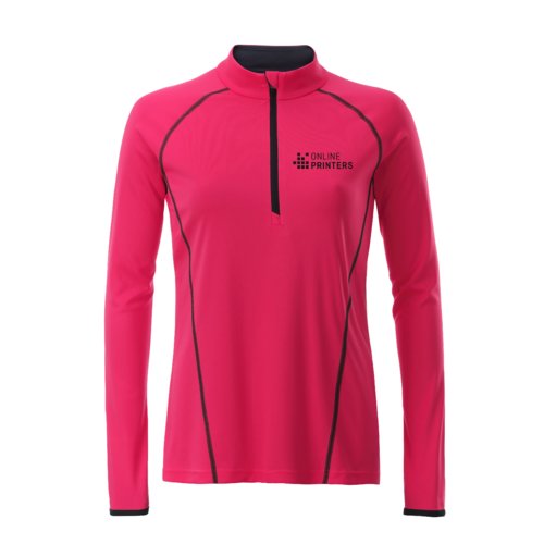 T-shirt rose  manches longues en polyester avec fermeture clair pour femme.