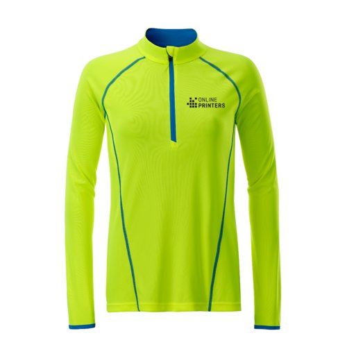 T-shirt  manches longues en polyester jaune non pour femmes avec fermeture clair.