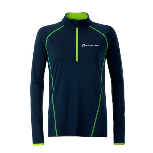 T-shirt � manches longues en polyester marine avec fermeture �clair.