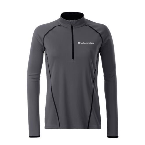 T-shirt � manches longues en polyester gris fonc� avec fermeture �clair courte.