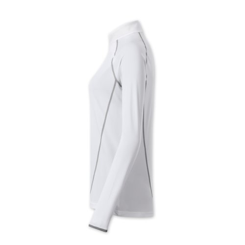 T-shirt blanc  manches longues en polyester avec col montant.
