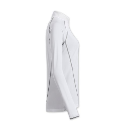 T-shirt  manches longues en polyester blanc pour femmes avec col montant.