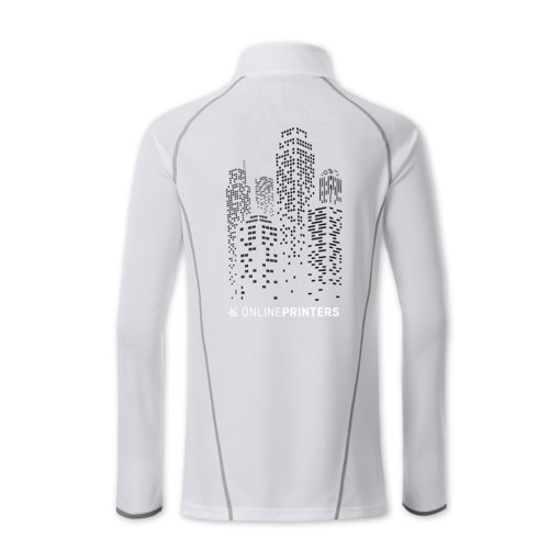 T-shirt  manches longues en polyester blanc pour femmes avec fermeture clair.