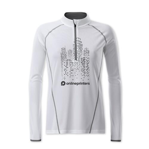 T-shirt � manches longues blanc en polyester avec fermeture �clair.