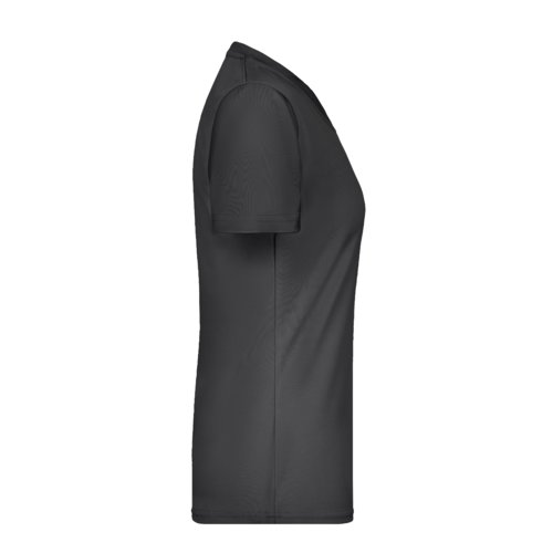 T-shirt noir en polyester  col en V pour femme avec manches courtes.