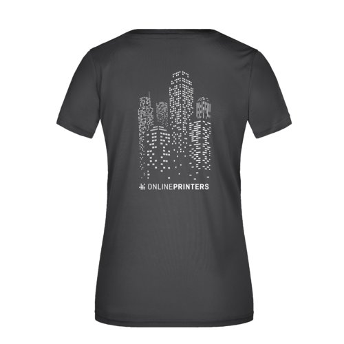 T-shirt noir  col en V pour femme en polyester.