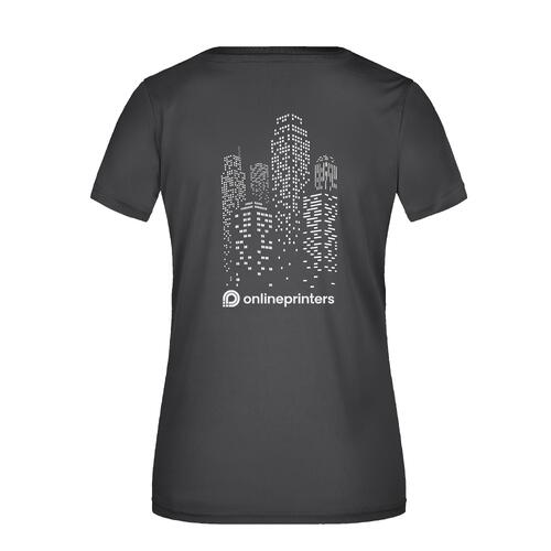 T-shirt noir � col en V pour femme en polyester.