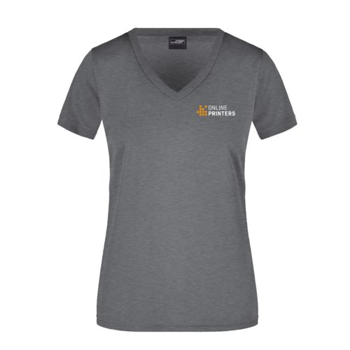 T-shirt en polyester chin gris fonc  col en V pour femmes.