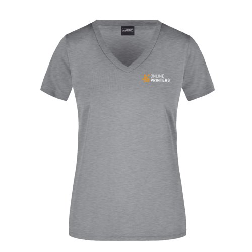 T-shirt en polyester gris chin  col en V pour femme.
