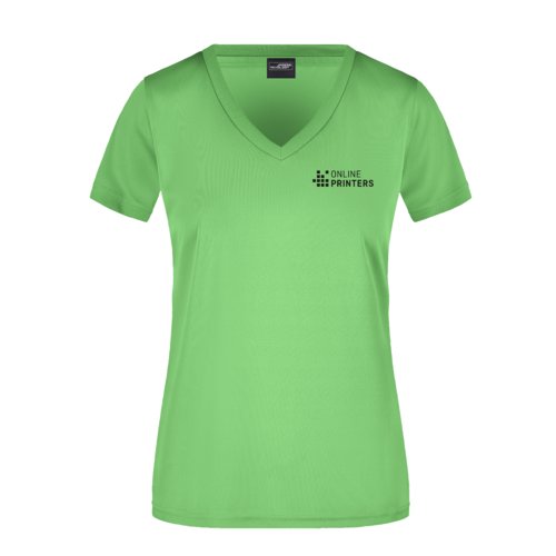 T-shirt en polyester vert pomme  col en V pour femme.