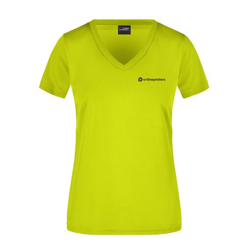 T-shirt en polyester jaune n�on � col en V pour femmes.