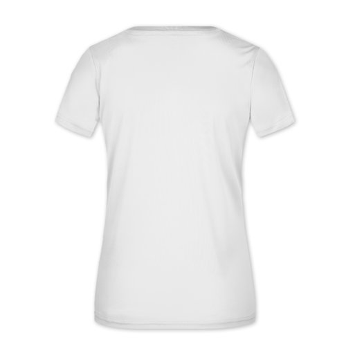 T-shirt blanc en polyester pour femme avec col en V et manches courtes.