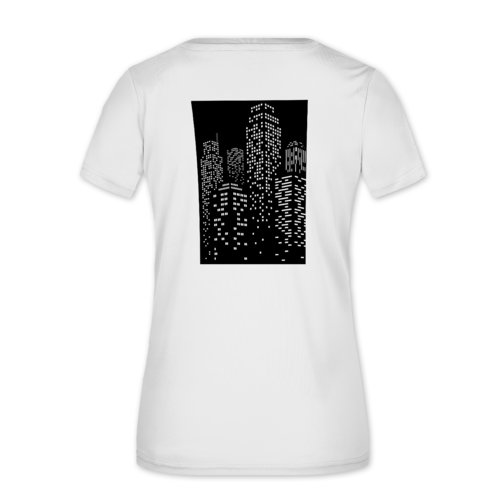 T-shirt blanc en polyester avec col en V pour femme.