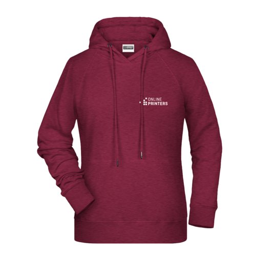 Sweat  capuche bordeaux pour femmes en mlange de coton avec capuche et cordon de serrage.