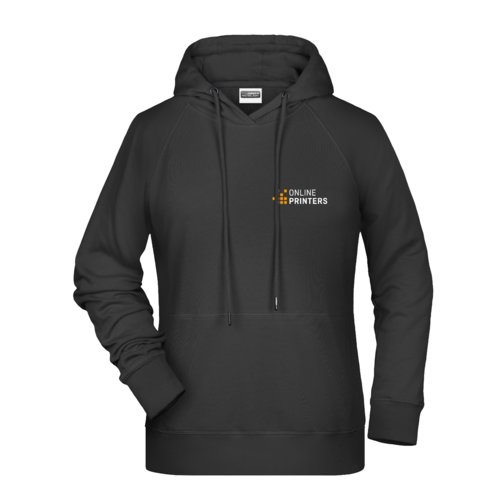 Sweat  capuche noir pour femme en mlange coton-polyester avec capuche et poche kangourou.