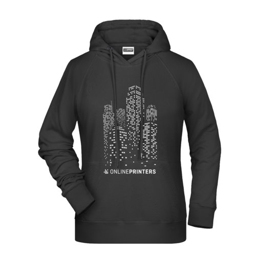 Sweat  capuche noir pour femme en mlange de coton avec capuche et cordon de serrage.