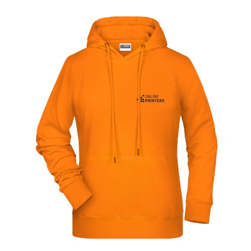 Sweat  capuche orange en coton-polyester pour femmes avec capuche et poche kangourou.