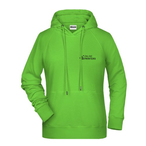 Sweat  capuche vert pomme pour femme en mlange de coton avec capuche et cordon de serrage.