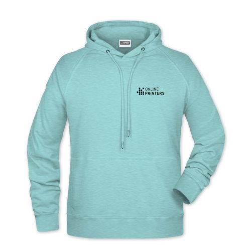 Sweat  capuche vert menthe en mlange de coton pour homme avec capuche et cordon de serrage.