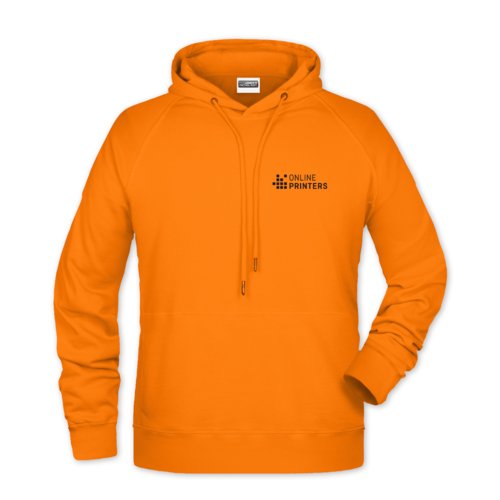 Sweat  capuche orange en mlange de coton avec cordon de serrage, pour hommes.
