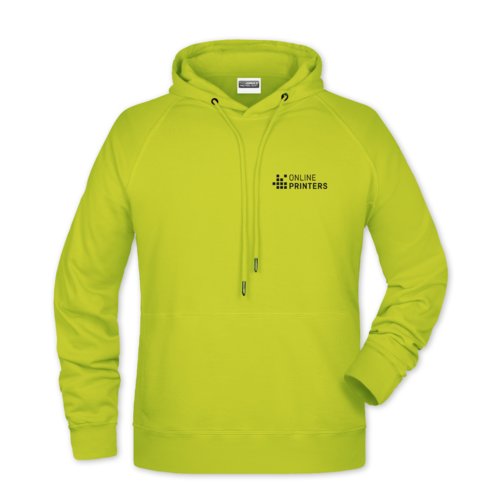 Sweat  capuche jaune non en mlange de coton avec cordon de serrage.