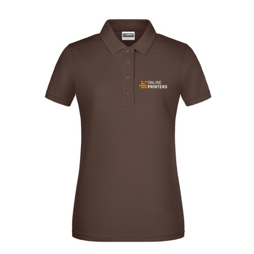 Polo marron en coton pour femmes avec courte patte de boutonnage.