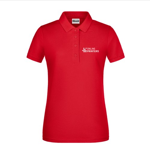 Polo rouge en coton pour femmes avec manches courtes.