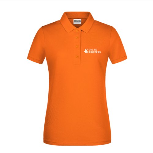 Polo orange en coton pour femmes avec courte patte de boutonnage.