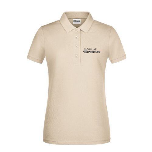 Polo beige en coton pour femme avec courte patte de boutonnage.