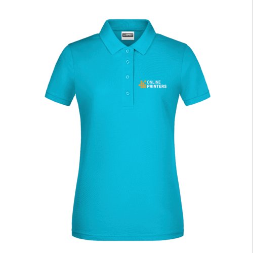 Polo turquoise en coton pour femme avec patte de boutonnage.