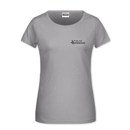 T-shirt en coton gris clair pour femme avec manches courtes.
