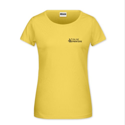 T-shirt jaune en coton pour femmes avec manches courtes et col rond.