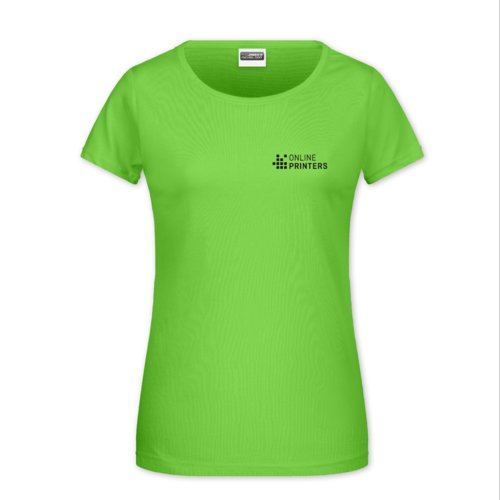 T-shirt en coton vert pomme pour femmes, col rond et manches courtes.