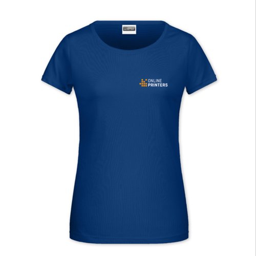 T-shirt en coton bleu fonc pour femmes avec manches courtes.
