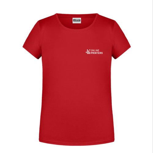 T-shirt rouge en coton pour filles avec manches courtes et col rond.
