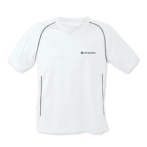 T-shirt en polyester blanc et noir � manches courtes.