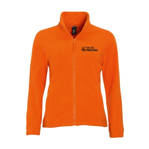 Veste polaire orange en polyester pour femme avec fermeture clair intgrale.