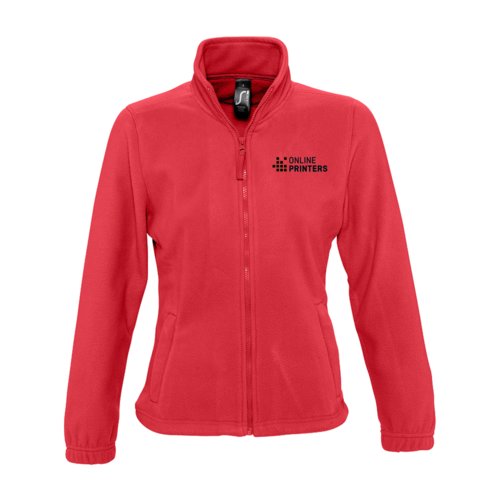 Veste polaire rouge en polyester pour femmes avec fermeture clair intgrale.