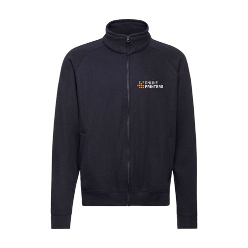 Veste de survtement noir-bleu en mlange de coton avec fermeture clair complte.