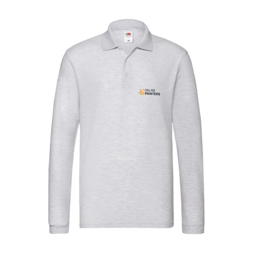Polo en coton gris cendr  manches longues et patte boutonne.