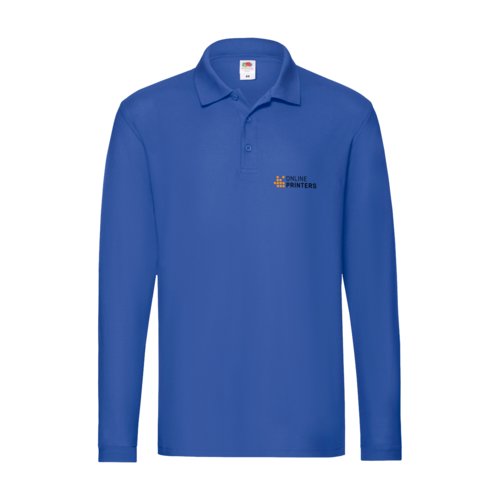 Polo  manches longues bleu roi en coton avec patte de boutonnage.