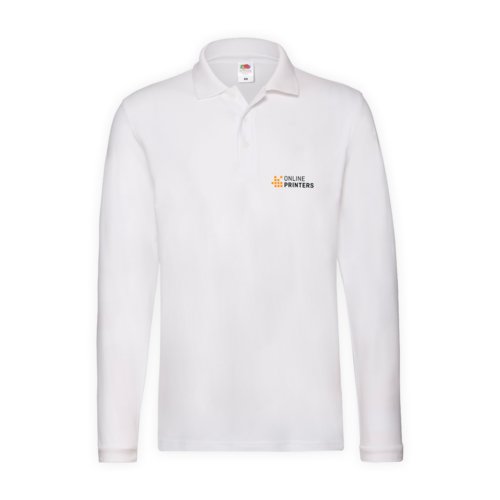 Polo blanc en coton avec manches longues et patte boutonne.