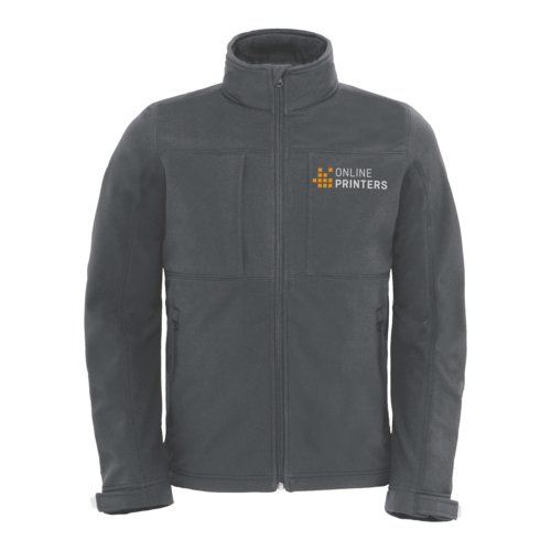 Veste softshell gris fonc en polyester-lasthanne avec fermeture clair.