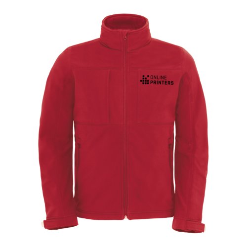Veste softshell rouge en polyester et lasthanne avec fermeture clair intgrale.