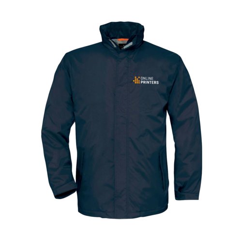 Veste bleu marine en polyester pour hommes avec fermeture clair intgrale.