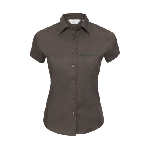 Blouse marron en coton  manches courtes et patte boutonne pour femmes.
